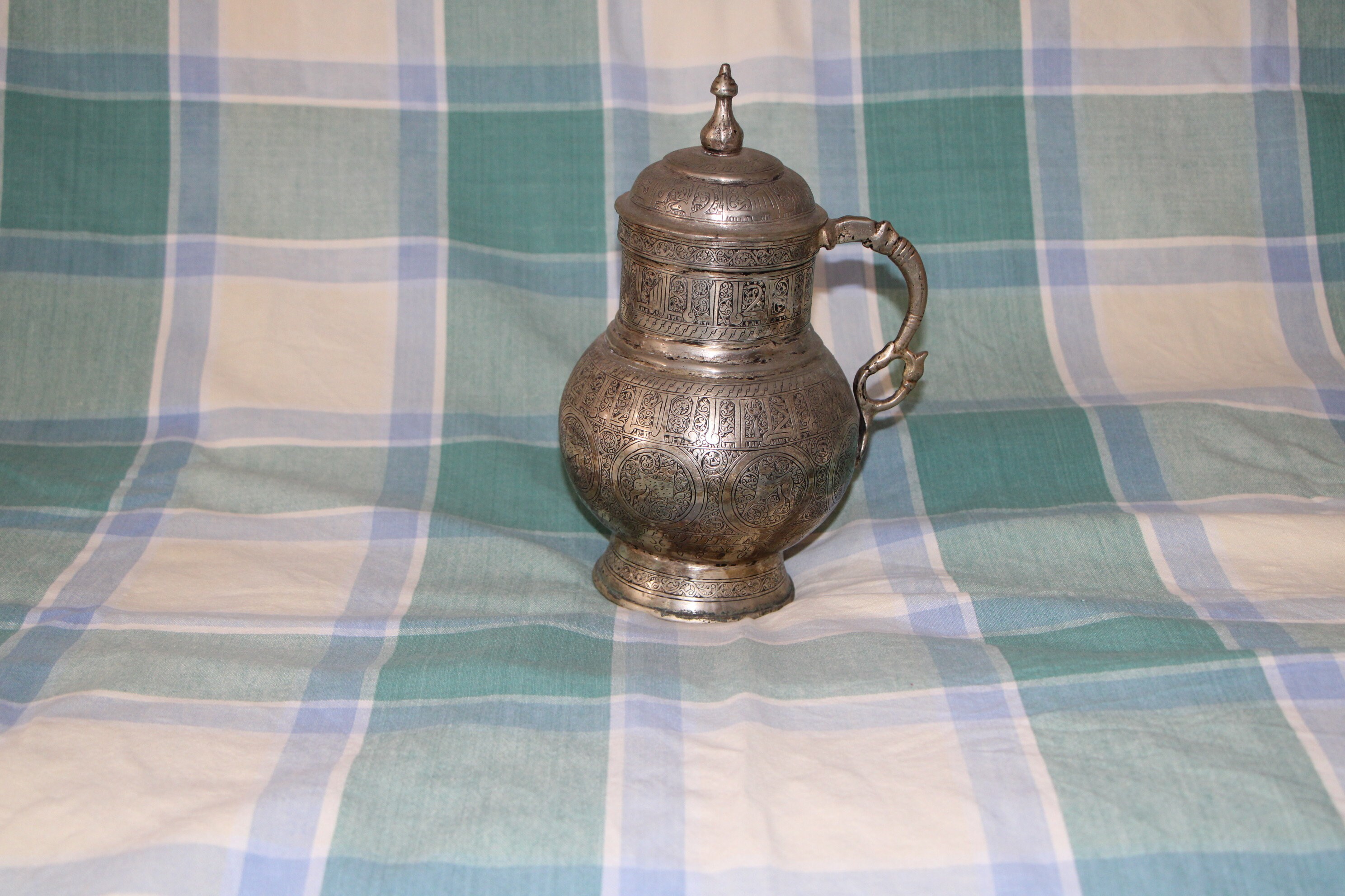 Antique Persian Iraq Middle East Jug Pitcher Silver Plated White Metal ...