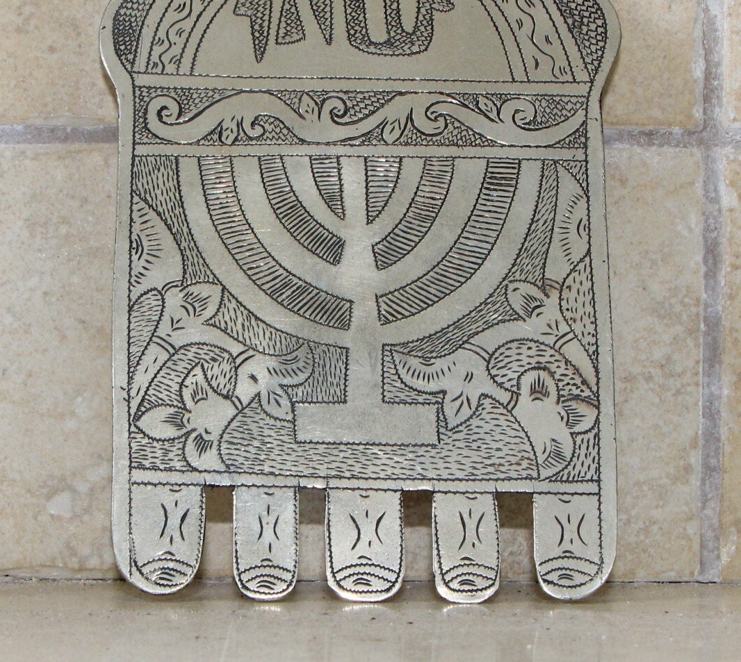 Antique Silver Plate Hamsa Amulet: Moroccan Judaica Menorah Wall ...