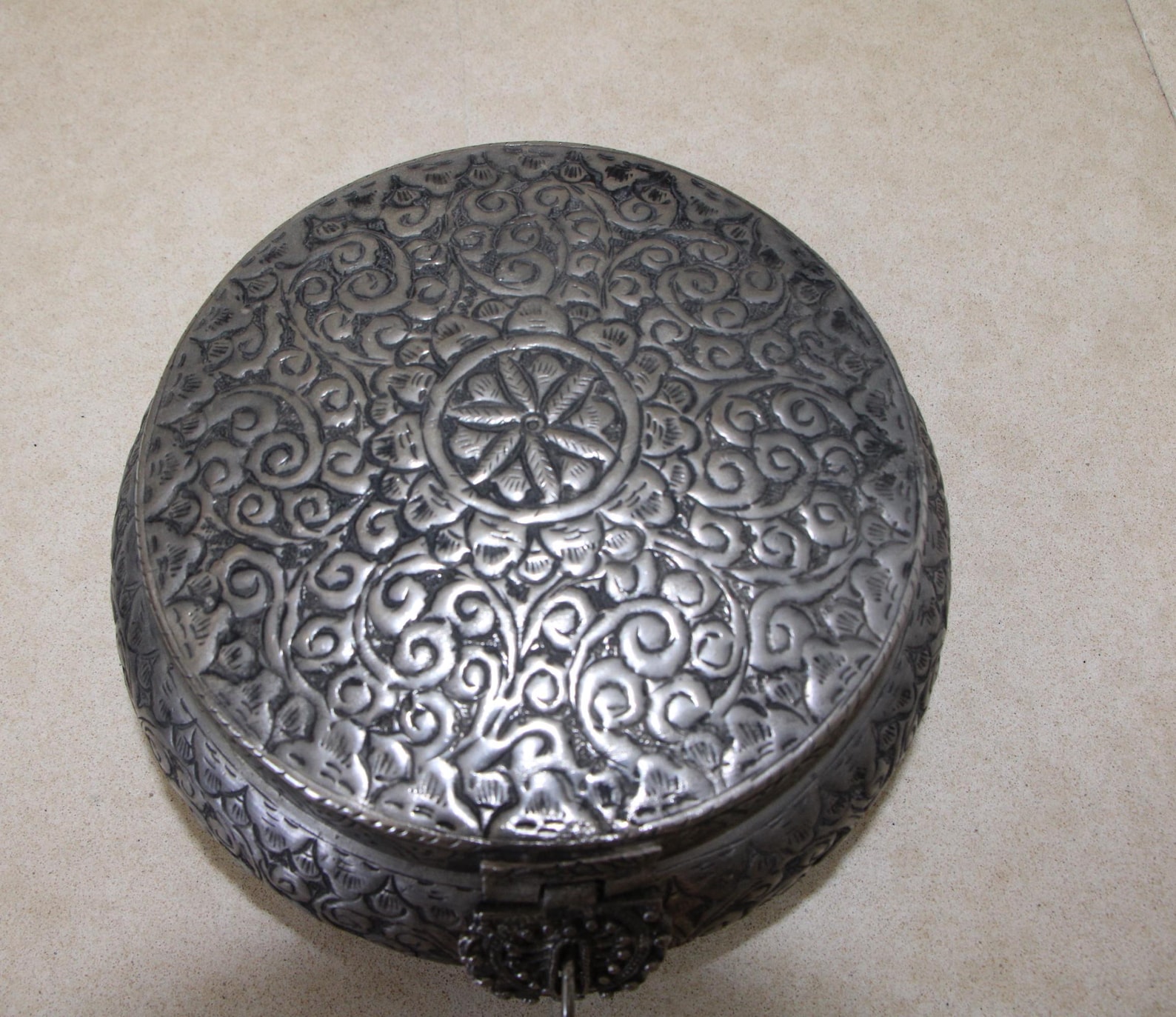 Antique Persian Iraq Middle East Box Silver Plated White Metal Pot ...