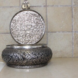Antique Persian Iraq Middle East box silver plated white metal pot (mar0824) image 6