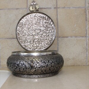 Antique Persian Iraq Middle East box silver plated white metal pot (mar0824) image 2