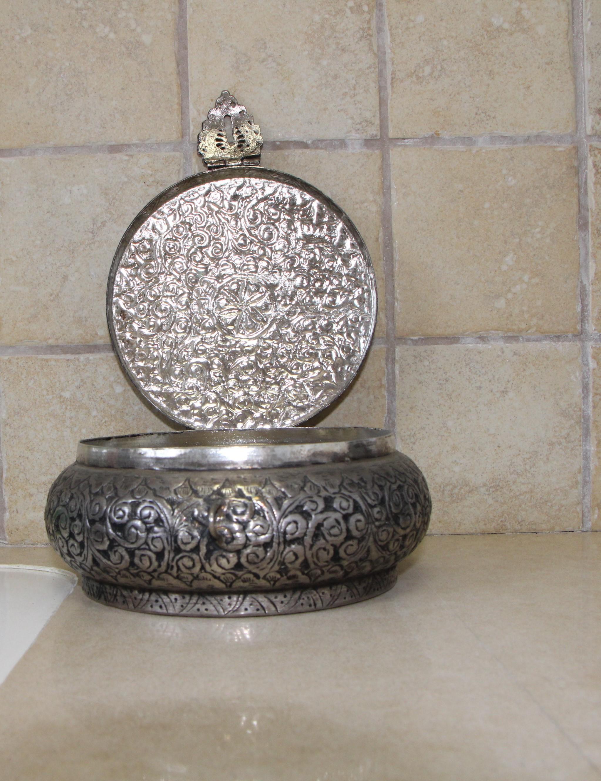 Antique Persian Iraq Middle East Box Silver Plated White Metal Pot ...