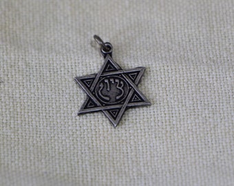 Judaica antique silver sterling Star of David Kabala Amulet pendant 15x15 mm (shk185)