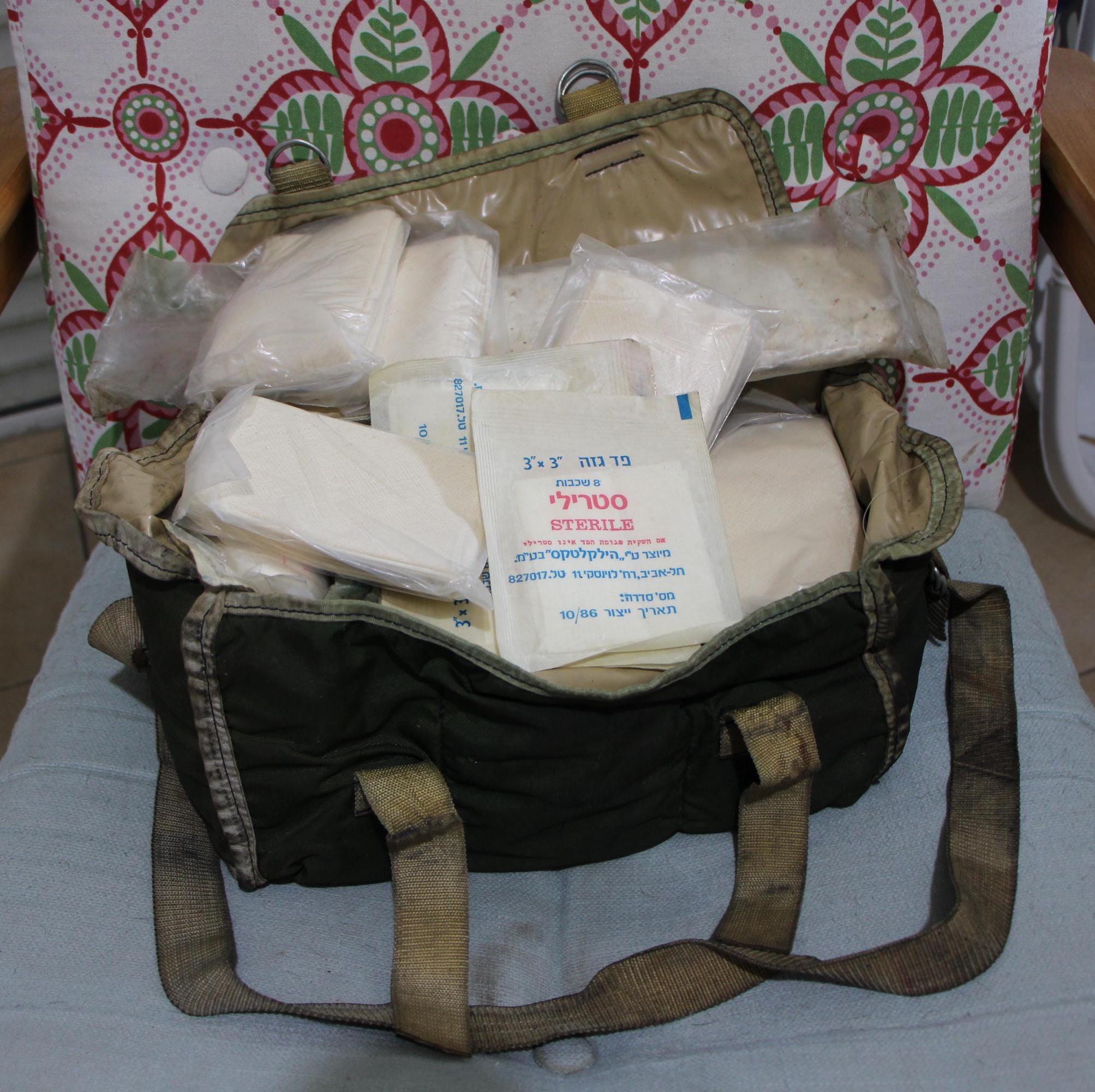 Vintage Judaica Israel Kibbutz Military First Aid Kit Shelter Bag Green ...