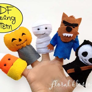 Digital Pattern: Halloween Friends 01 Felt Finger Puppets image 1