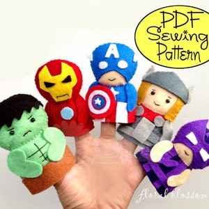 Digital Pattern Superheroes Felt Finger Puppets Etsy UK