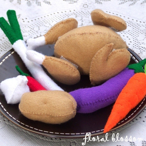 Digital Pattern: Whole Chicken and Veggies Felt Play Food Set