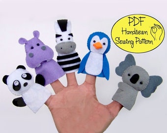 Digital Pattern: Zoo Friends 02 Felt Finger Puppets