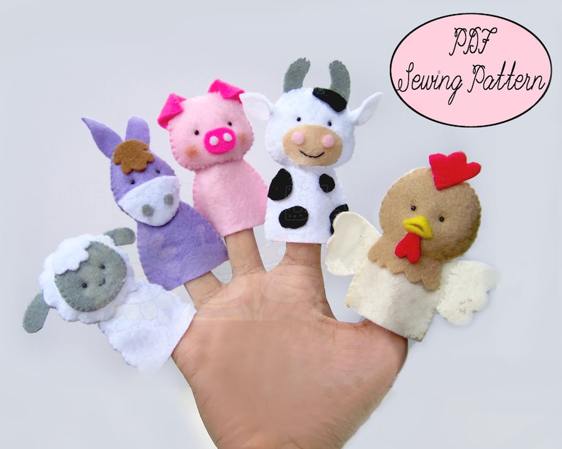 Digital Pattern: Farm Friends Felt Finger Puppets image 1