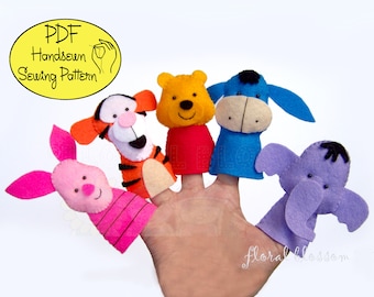 Digitaal patroon: vilten vingerpoppetjes Hunny Bear and Friends