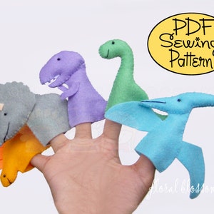 Digital Pattern: Prehistoric Friends Felt Finger Puppets image 1