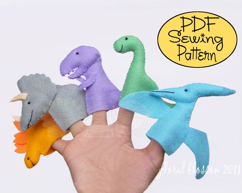 Digital Pattern: Prehistoric Friends Felt Finger Puppets image 1