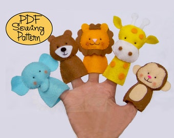 Digital Pattern: Zoo Friends 01 Felt Finger Puppets