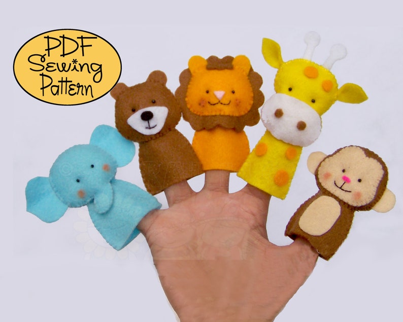 Digital Pattern: Zoo Friends 01 Felt Finger Puppets image 1