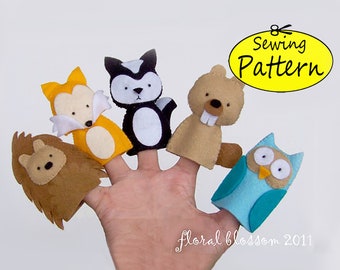 Digitales Muster: Woodland Creatures 01 Fingerpuppen aus Filz