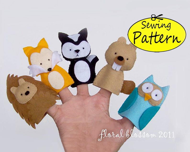 Digital Pattern: Woodland Creatures 01 Felt Finger Puppets image 1