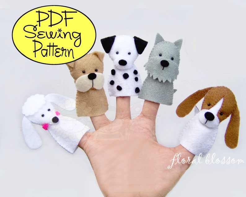 Digital Pattern: Dogs Felt Finger Puppets image 1