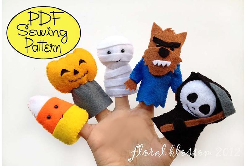 Digital Pattern: Halloween Friends 01 Felt Finger Puppets image 1