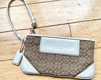Vintage Rare Coach Denim Signature C Monogram Logo Wristlet Wallet Leather Trim