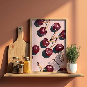 Cherry Pop Art Print: Retro Pink Kitchen Decor (Digital Download)