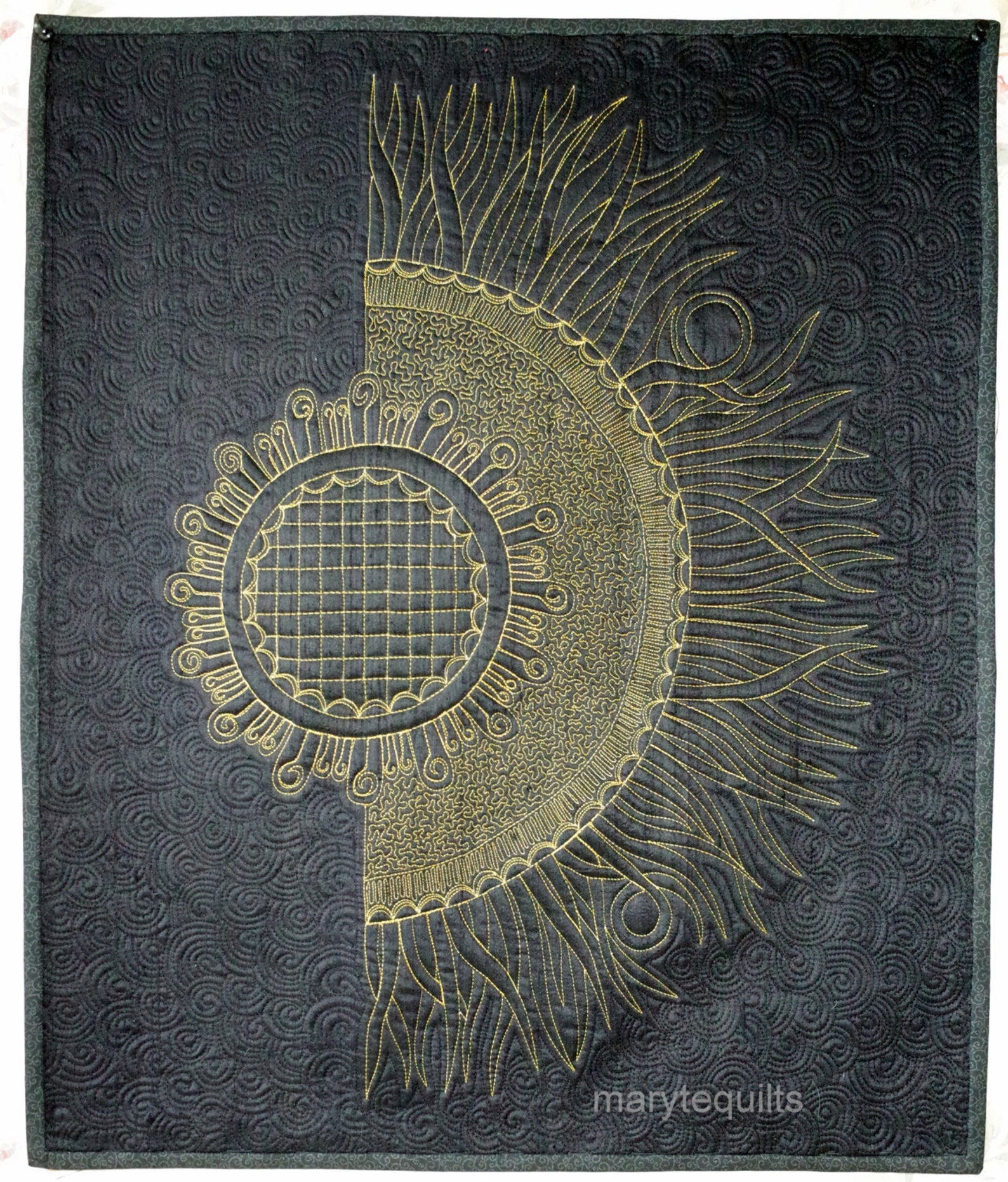 Art Quilt, Wall Hanging Quilted Sunflower Zentangle Etsy