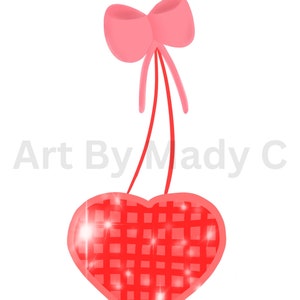 Red Preppy Disco Cherry With Bow Poster Art | Vibrant Red and Pink Coquette Art | Bright Feminine Trendy Wall Print | Digital Print