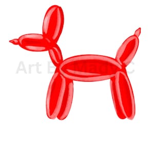 Arte animale con palloncino / Cane palloncino rosso dei cartoni animati / Arte con palloncino / Stampa artistica moderna da parete rossa / Stampa artistica da parete per camera da letto / Poster con download digitale