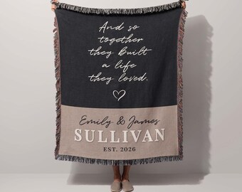 Personalized Woven Blanket &quot;And so together they built a life they loved&quot; Quote Blanket Custom Name Valentine&#39;s Day and Anniversary Gift