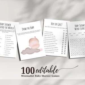 Minimalist Baby Shower Games Bundle, Editable Modern Baby Shower Games, Baby Shower Games, Gender Neutral Baby Shower Games Bundle