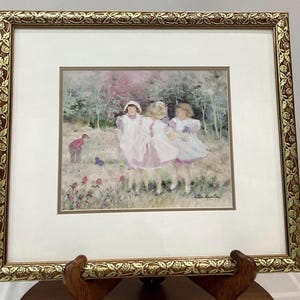 Vintage Framed Prints of Helene Leveillee, Three Variations Available, Matching 15" x 13" Golden Ornate Vine Decor Frames--Sold Individually