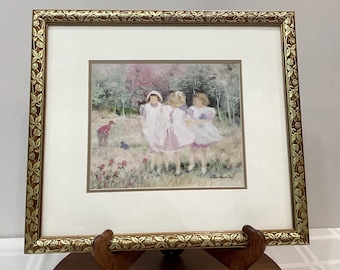 Vintage Framed Prints of Helene Leveillee, Three Variations Available, Matching 15" x 13" Golden Ornate Vine Decor Frames--Sold Individually