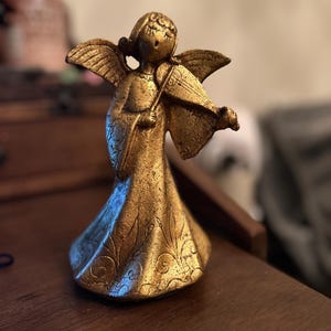 Vintage 1970s Christmas Reuge Golden Composite Angels Playing Various Instruments 7.5&quot; x 4&quot;, Made in Italy, Sold Individually