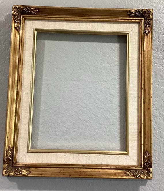 Midcentury Picture or Art frame, Wooden ornate frame with canvas mat board. 2 sizes available.