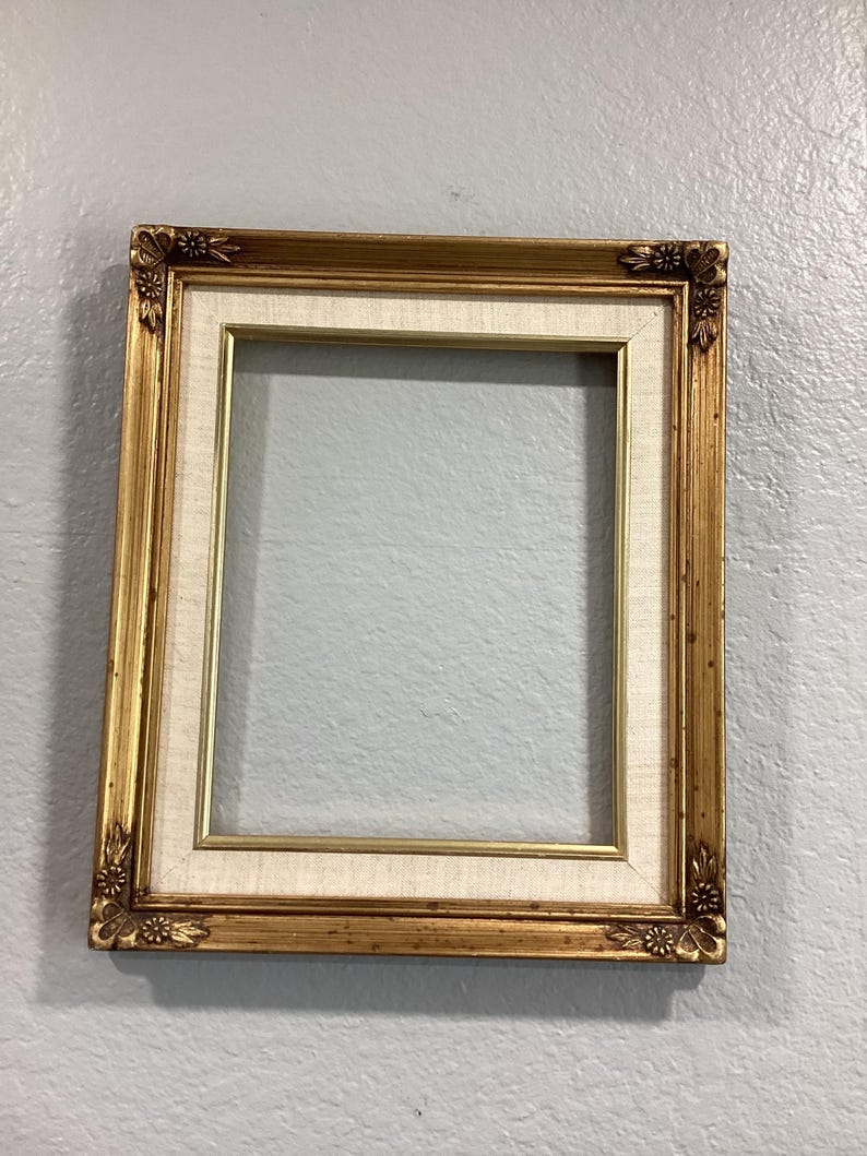 Midcentury Picture or Art frame, Wooden ornate frame with canvas mat board. 2 sizes available. image 2