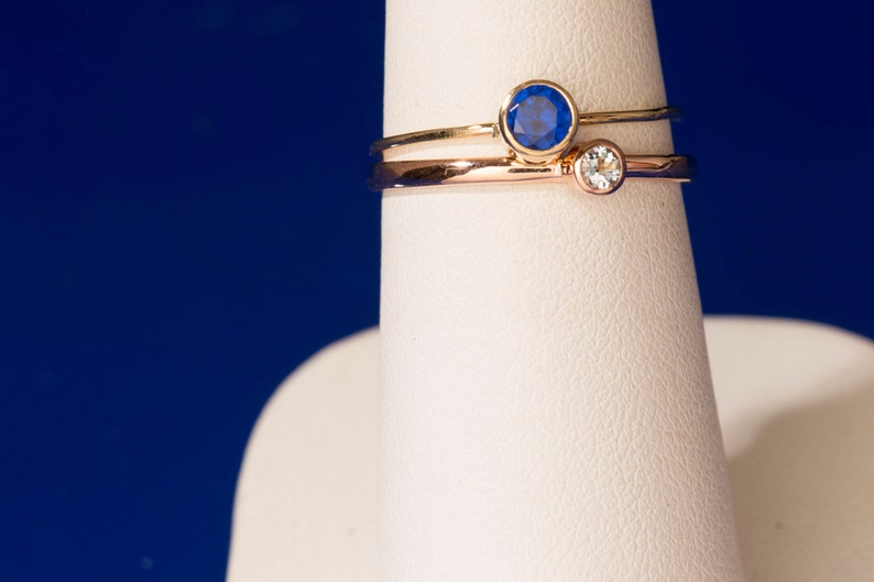 Aquamarine Rose Gold Stacking Ring Dainty Ring Minimalist Etsy