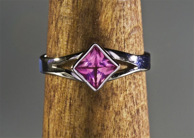 Pink Sapphire Ring, Princess Cut Ring, Custom Ring, Girlfriend Gift, Best Friend Gift, One-of-a-kind, Split Shank Ring image 4