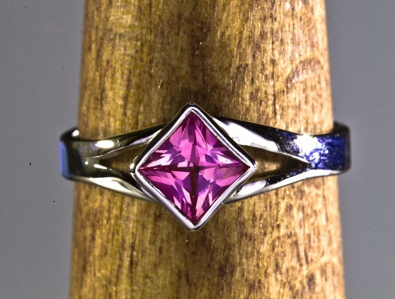 Pink Sapphire Ring, Princess Cut Ring, Custom Ring, Girlfriend Gift, Best Friend Gift, One-of-a-kind, Split Shank Ring image 5