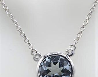 Blue Topaz Sterling Silver Necklace, 4 Carat Bezel Set Gemstone