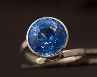 Handmade Argentium Silver Swiss Blue Topaz Ring, Portuguese Cut