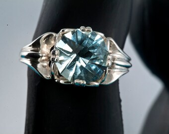 Bague en argent sterling prasiolite, améthyste verte, taille bouton unique