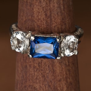 Sapphire, Emerald or Spinel Engagement Ring, Three Stone ring, Art Deco Ring, Vintage Silver Ring, Anniversary Ring, Birthstone ring