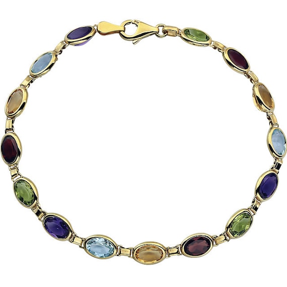 14K Yellow Gold Multi Gemstone Line Bracelet