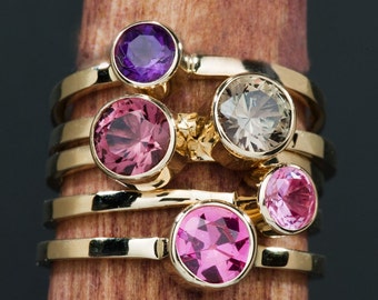Amethyst 14kt Gold Ring, Minimalist Stacking Birthstone Ring