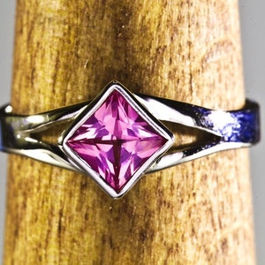 Pink Sapphire Ring, Princess Cut Ring, Custom Ring, Girlfriend Gift, Best Friend Gift, One-of-a-kind, Split Shank Ring image 1