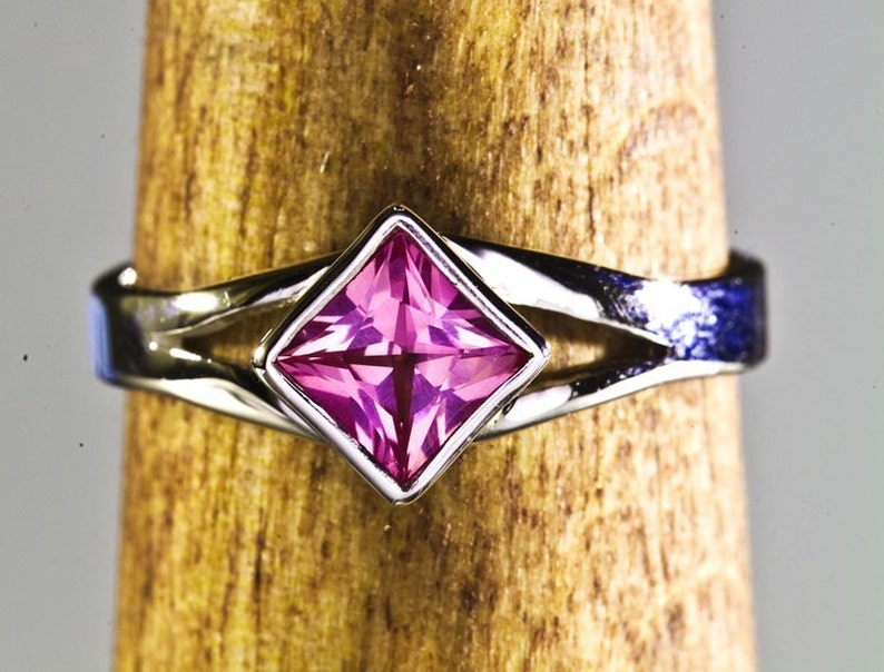 Pink Sapphire Ring, Princess Cut Ring, Custom Ring, Girlfriend Gift, Best Friend Gift, One-of-a-kind, Split Shank Ring image 1