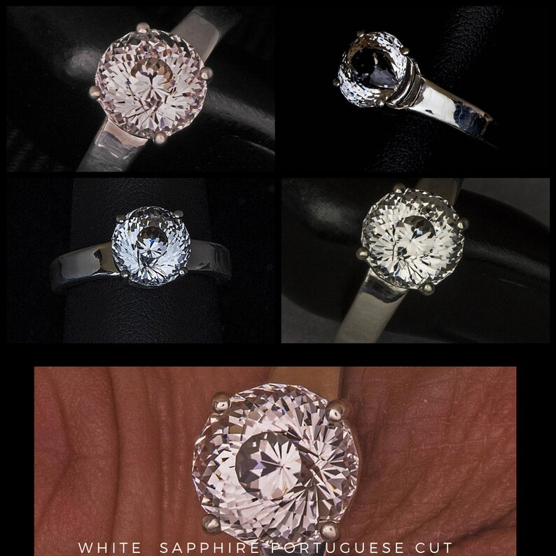 White Sapphire Portuguese Cut Engagement Ring Statement Ring Etsy