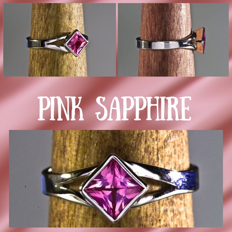 Pink Sapphire Ring, Princess Cut Ring, Custom Ring, Girlfriend Gift, Best Friend Gift, One-of-a-kind, Split Shank Ring image 2