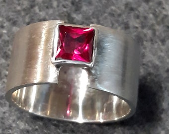 Handmade Jewelry Wide Band Ruby Birthstone Ring, Statement Ring