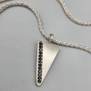 Arrowhead Necklace, Mens Silver Pendant, Black Diamond Pendant, Triangle Pendant
