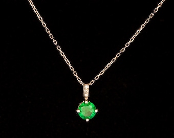 Emerald Necklace, Dainty Necklace, 1st Anniversary Gift, Birthstone Necklace, Emerald Jewelry, Natural AAA Muzo Emerald & Diamond Necklace,